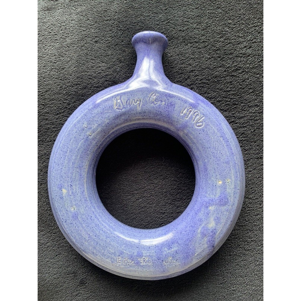 Vintage "The Potter's House" Folk Art Glazed Pottery Ring Flask Bottle - Picture 7 of 11